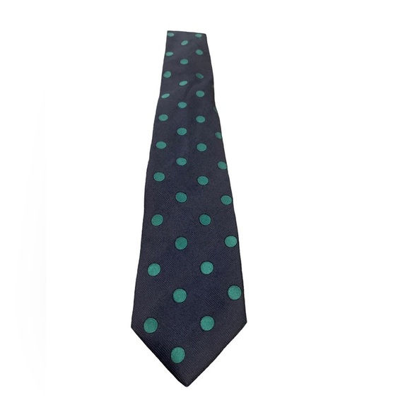 H FROGG Jermyn St. London Silk Tie. Blue w Green Polka Dot 56" x 3.25" - Picture 2 of 4